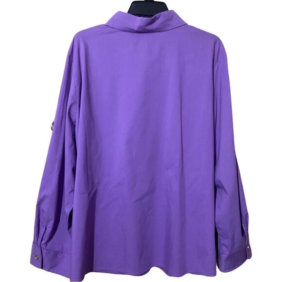 Susan Graver Purple Long Sleeve Button Down - Picture 3 of 7